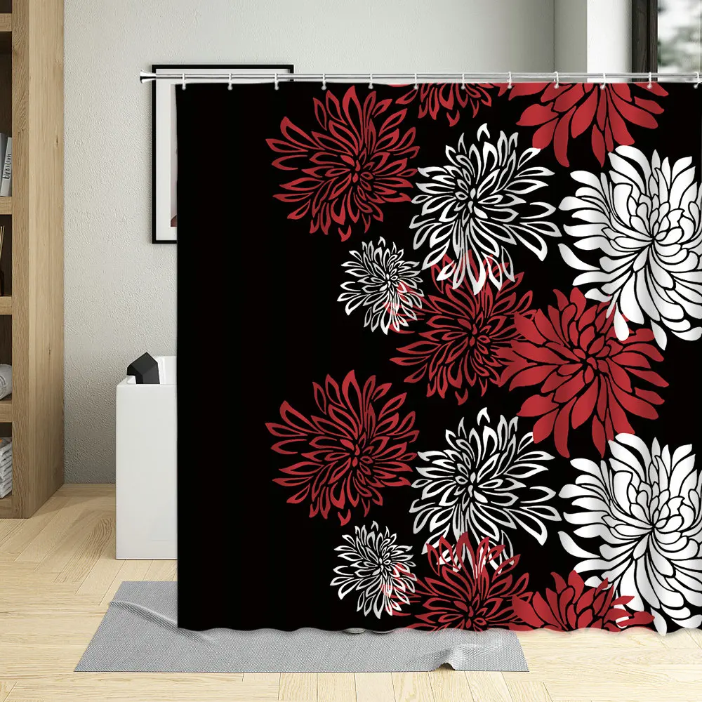 

Абстрактный Цветочный фон Модный черный бесшовный узор занавеска для душа красивые красные белые креативные цветы занавески для ванной ко...