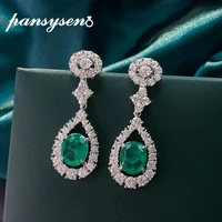 pansysen solid 925 sterling silver emreald simulated moissanite diamond drop dangle earrings party fine jewelry wholesale gifts