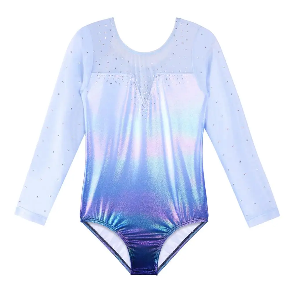 

Гимнастика BAOHULU Girls-боди с длинным рукавом балетные танцевальные костюмы для девочек синие балетные костюмы с блестками для выступлений