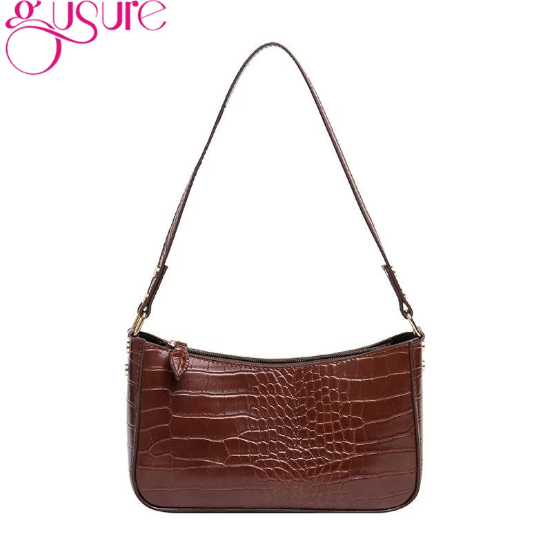 Gusure Модные Винтажные женские сумки на плечо с крокодиловым узором 2021 модная