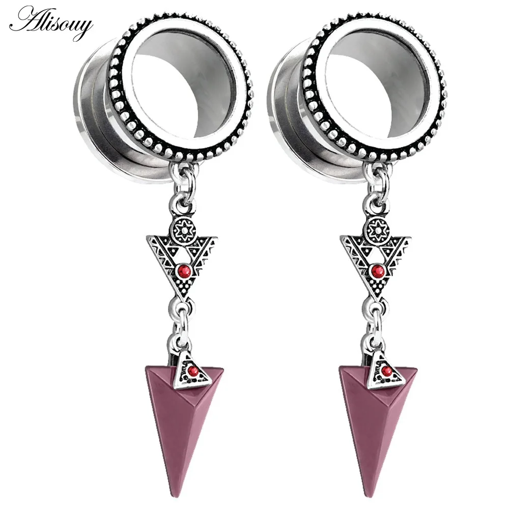 EM0875A Triangle Alisouy 2 шт. ушные туннели и Плаги плоти 6-30 мм нержавеющая сталь, Висячие Серьги Туннели расширитель Набор ушко ювелирные изделия для пирсинга тела - Окраска металла: EM0875A Triangle
