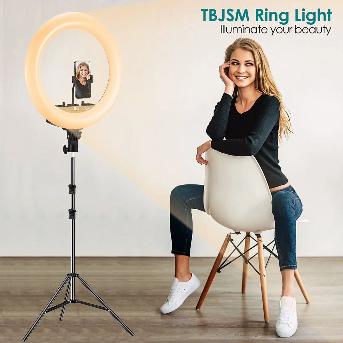 

18 Inch Selfie Ring Light with Tripod Stand & Phone Holder Led Ring Light for Makeup Live Stream Camera Ring Light with Remote