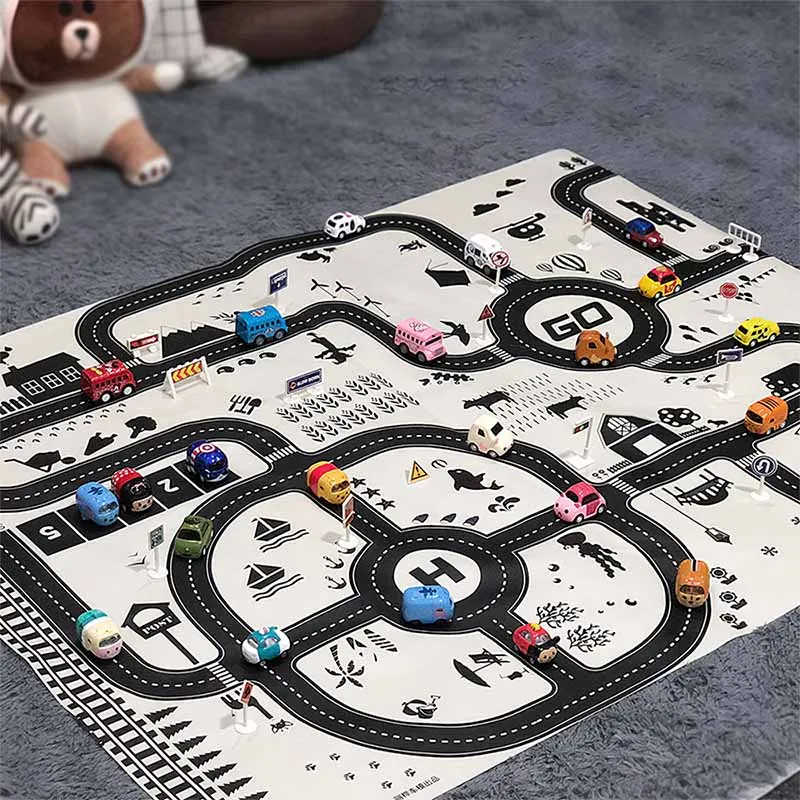 

Baby Crawling Mat Non-slip Surface Baby Carpet Rug Play Mat 0.3cm Thick Urban Track Learning Mat for Children Game Pad