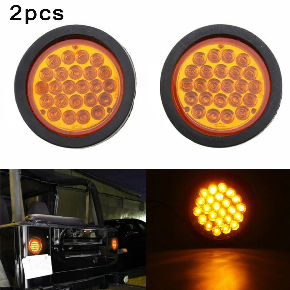 

2Pcs 4Inch 16LED Car Amber Round Stop Lights Tail Light Turn Signal Truck Tractor Trailer Taillight Universal