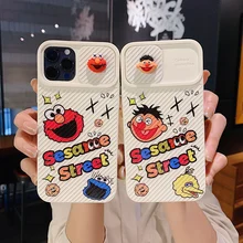Cartoon Slide Camera Lens Protection Case For iPhone 12 11 Pro Max XS XR X 7 8 Plus Cute Sesame Street Cactus Bear Couple Cover