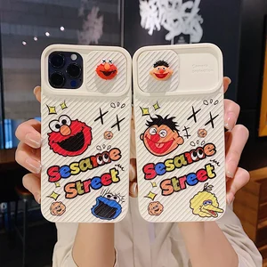 cartoon slide camera lens protection case for iphone 12 11 pro max xs xr x 7 8 plus cute sesame street cactus bear couple cover free global shipping