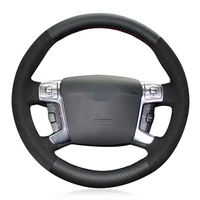 car steering wheel cover hand stitched black genuine leather suede for ford mondeo mk4 2007 2012 s max 2008