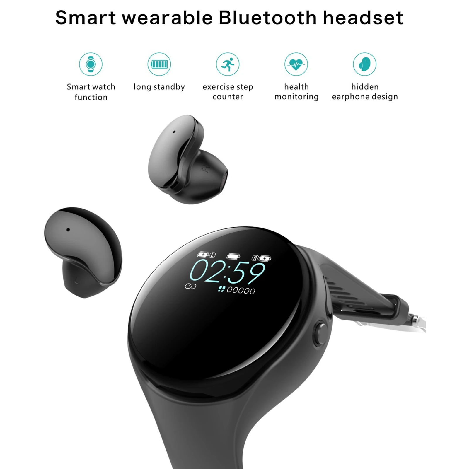 

TWS Smart Watch 2 In 1 Adjustable Bluetooth Headset Bracelet Bluetooth Multi-functional Health Smart Watch Smart Electronics