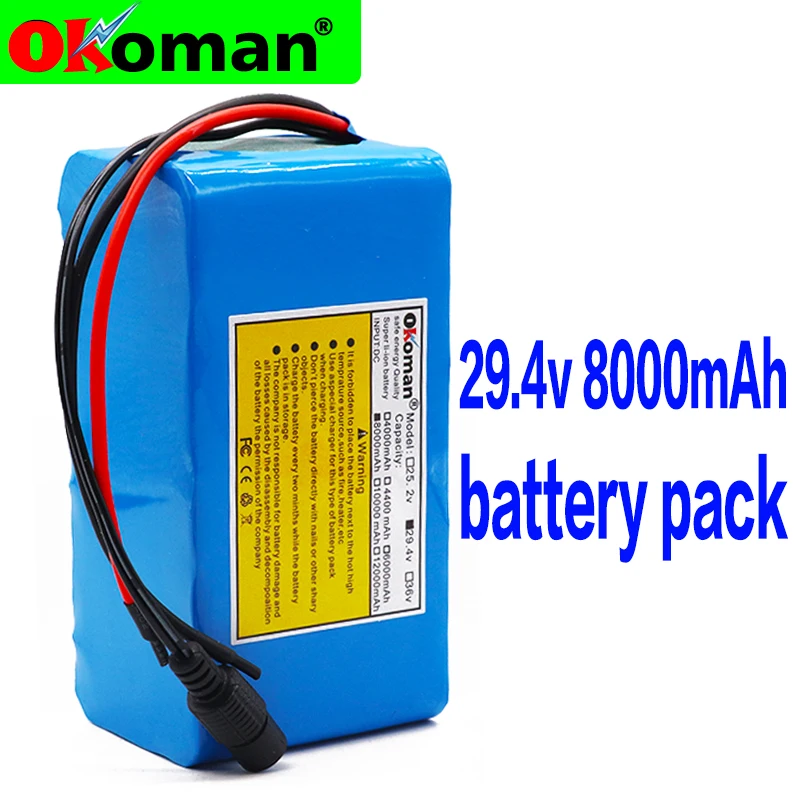24V 8ah Электрический велосипед литий ионный аккумулятор 29 4 V 8000mAh 15A BMS 250W 350W 18650