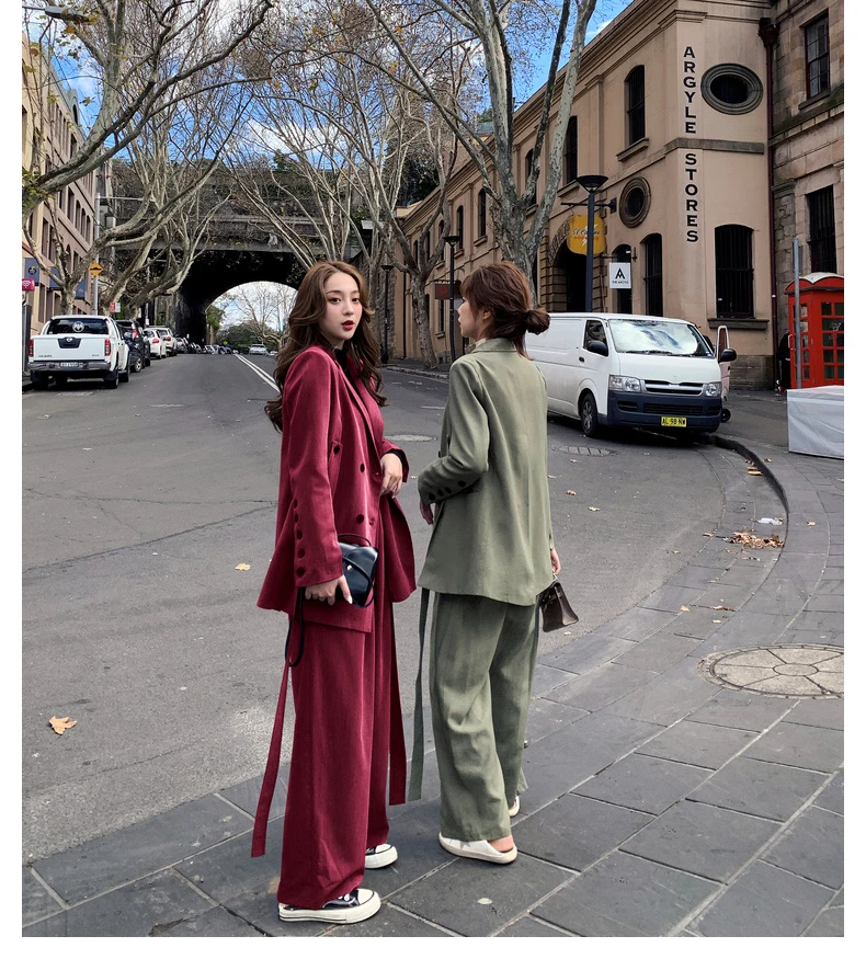 Женские свободные костюмы в Корейском стиле однотонное зеленое Повседневное