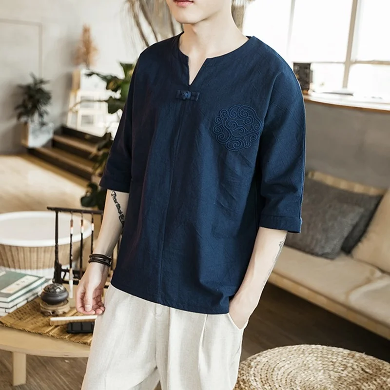 

Short Sleeve T Shirt Men 2021 Summer Cotton Linen Tshirt Top Tees Hip Hop Chinese Shirt Fashion Asian Clothes Oversize KK3592