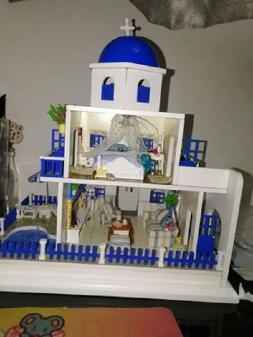 DIY деревянный кукольный домик ручной работы Романтический Санторини вилла для