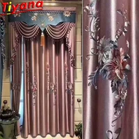 purple elegant flowers embroidery curtains for living room classical silk texture window drapes for bedroom x hm611vt