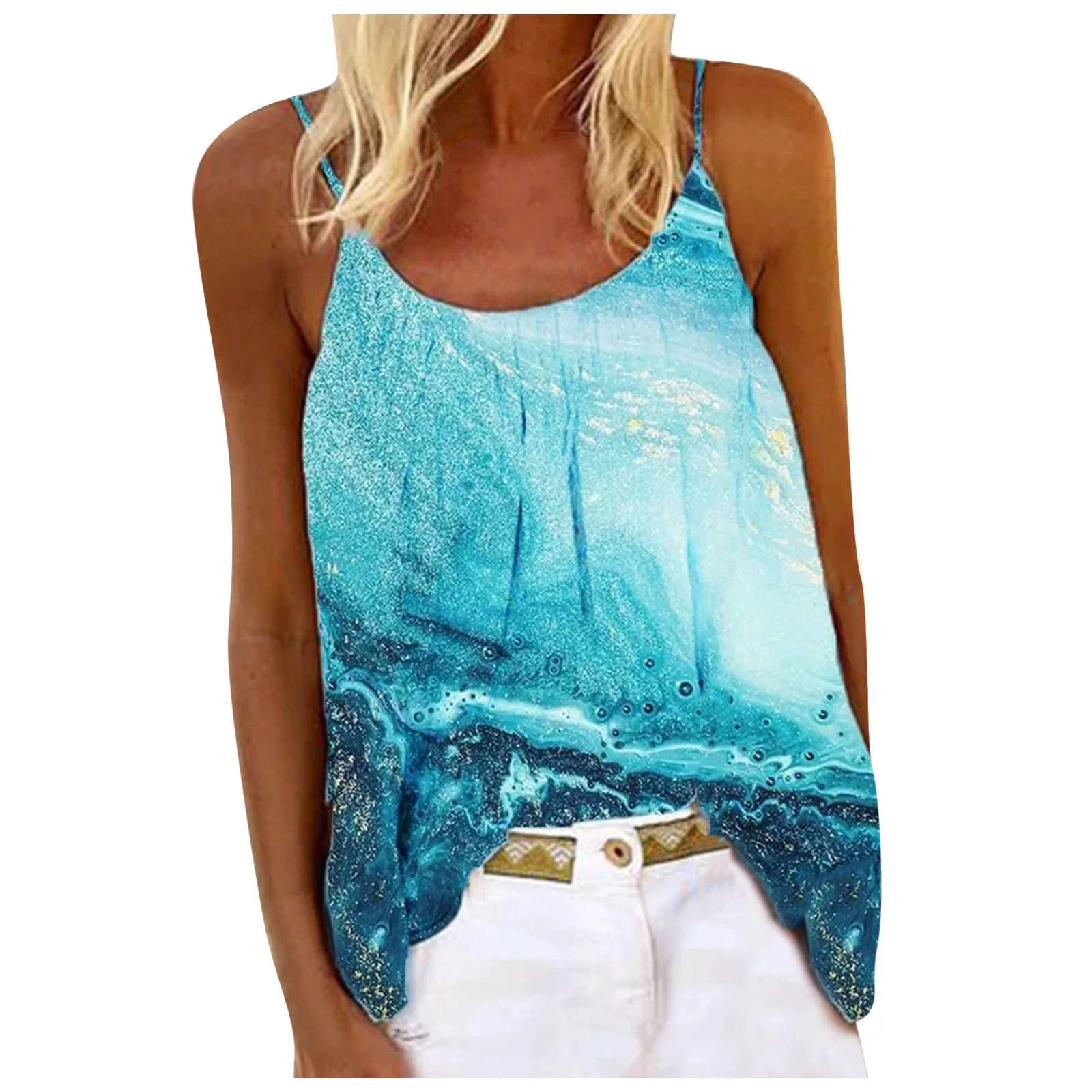 В Корейском стиле Хлопковые женские топы с принтом Топ без рукавов c бретелькой