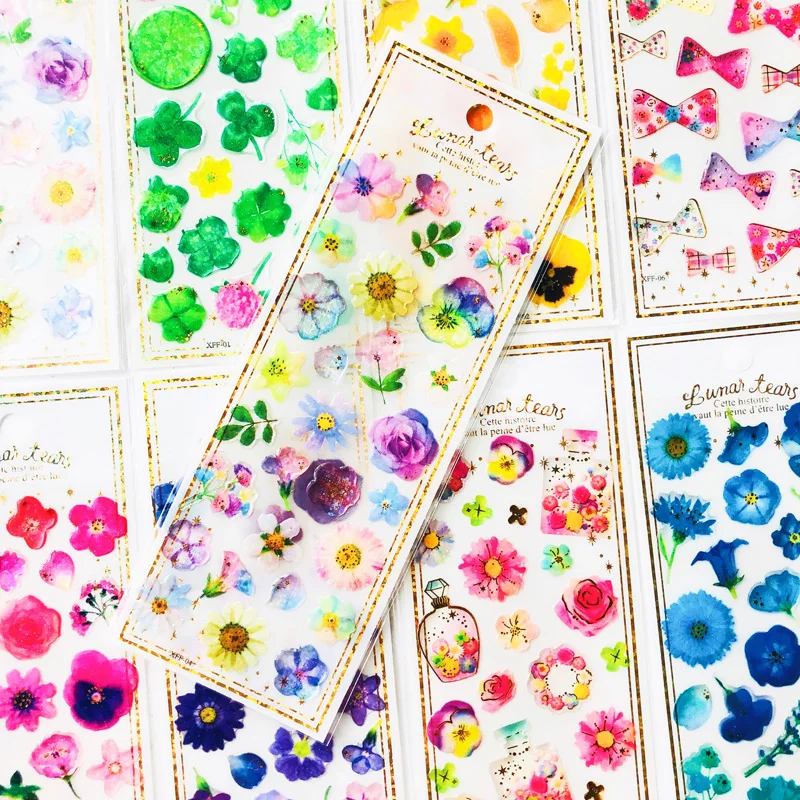 

1 Sheet Crystal Shiny Colorful Flowers Garden Epoxy Diary Decorative Sticker for Households
