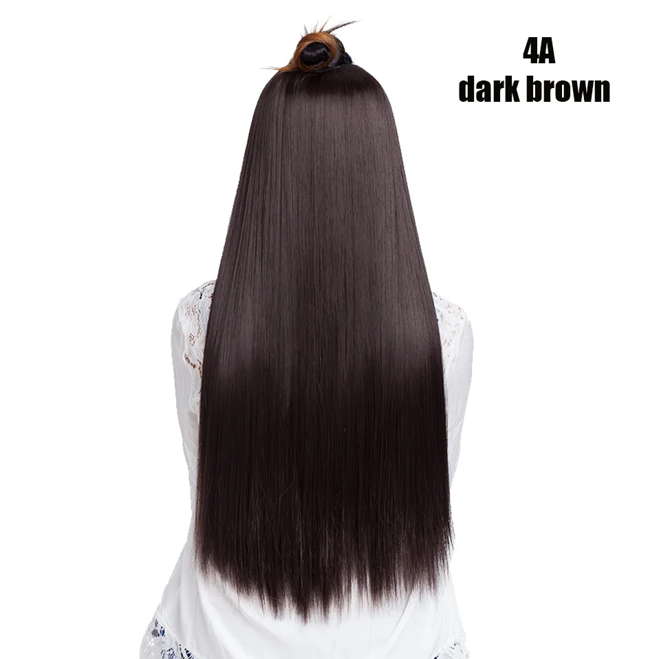 dark brown S-noilite, прямые u-части волосы для наращивания на заколках, 4 заколки в одном куске, синтетические волосы для наращивания, искусственные волосы для женщин - Цвет: dark brown