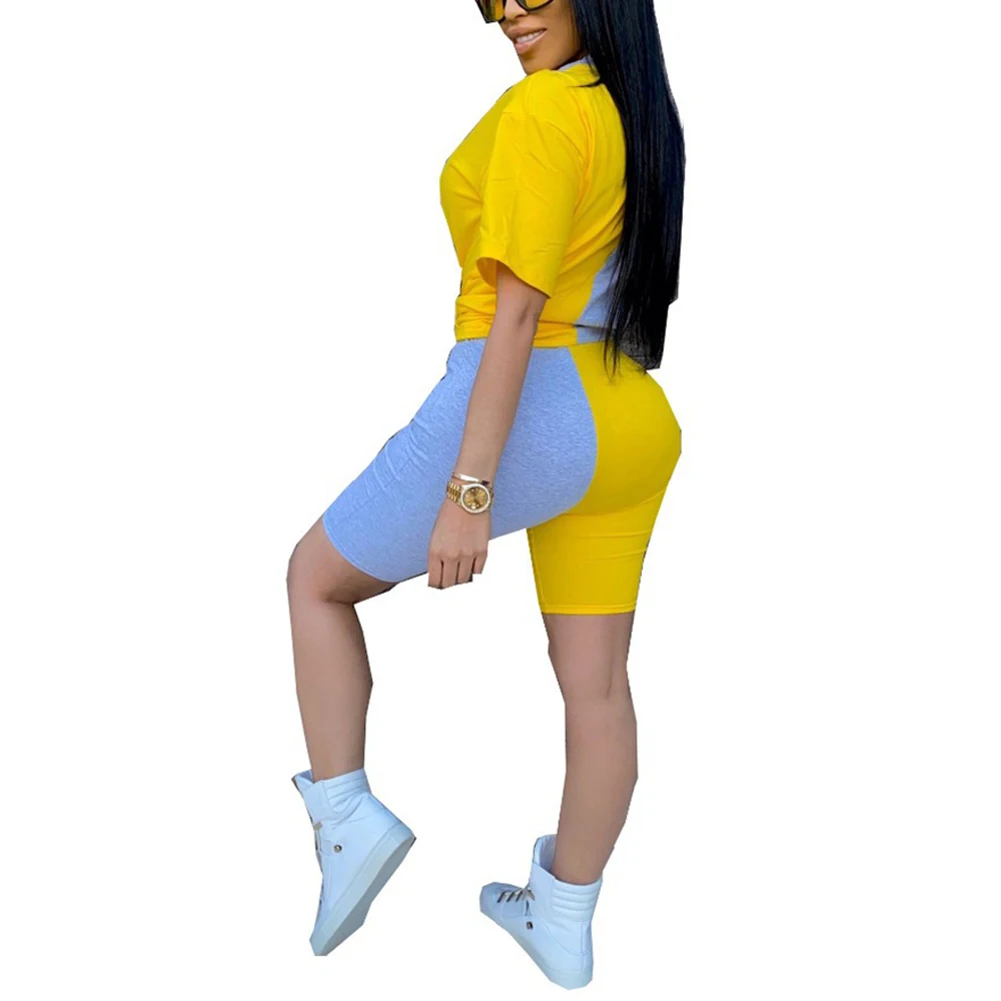 

2020 Women Two Piece Set Fashion Short Sleeve Clothes T- Shirt Biker Shorts Set Suits Outfits Matching Sets