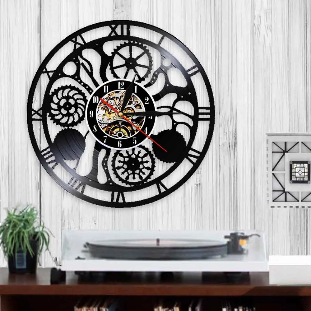 Художественный декор в стиле стимпанк настенные часы с виниловой пластиной