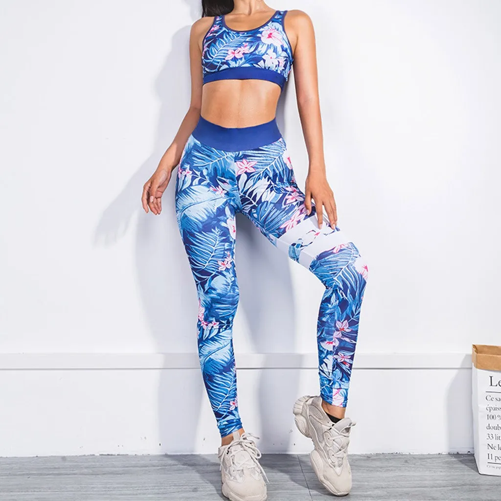 

Женские брюки с высокой талией и принтом, блузка и брюки для бега, фитнеса и йоги, костюм для йоги, бесшовный костюм для йоги, спортивные комп...