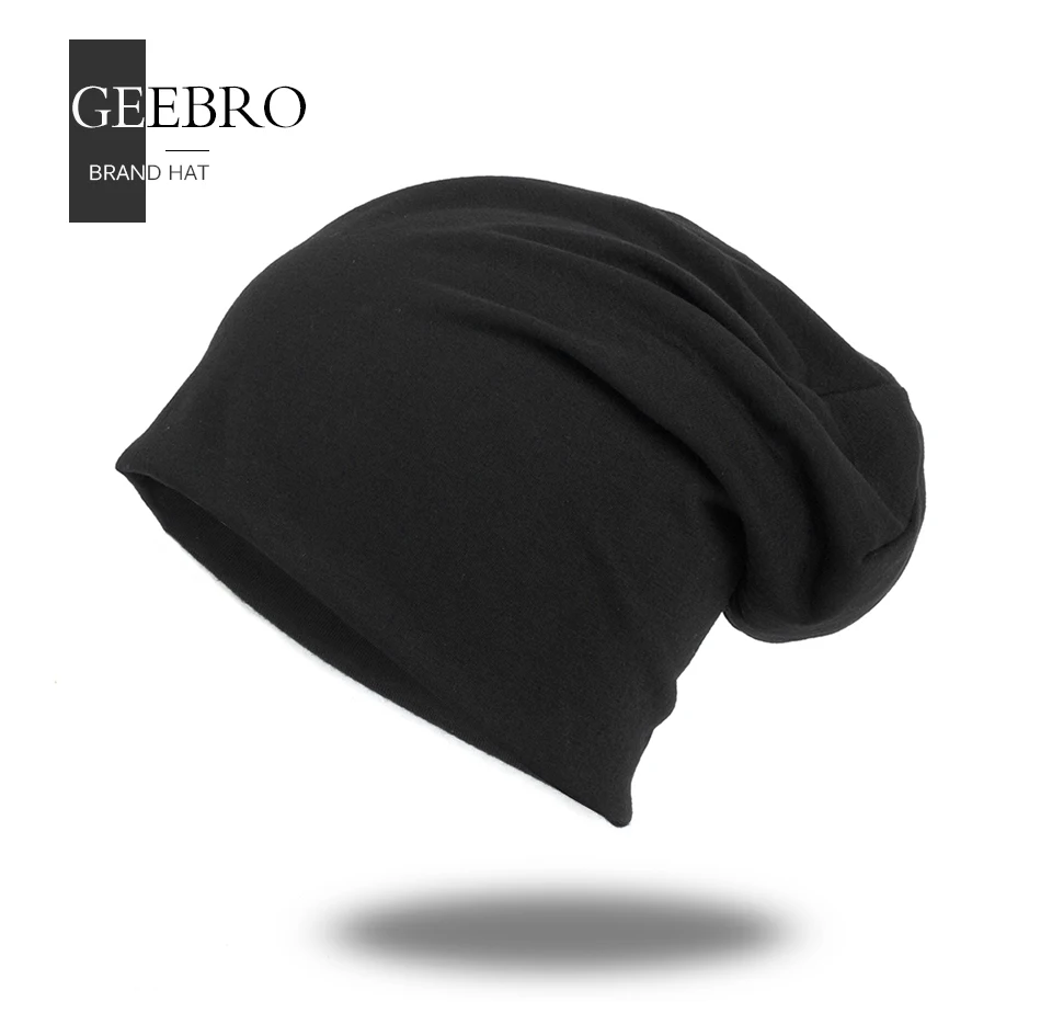 Geebro, однотонные хлопковые шапочки для женщин, громоздкие шапочки, Повседневные шапки для мужчин, тюрбан, обертывания, теплые шапки, модные шапочки унисекс DQ923