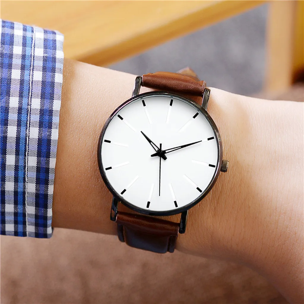 

Men Luxury Watches Quartz Stainless Steel Dial Casual Bracele Watch Round Simplicity Leather Strap Wristwatches Clock