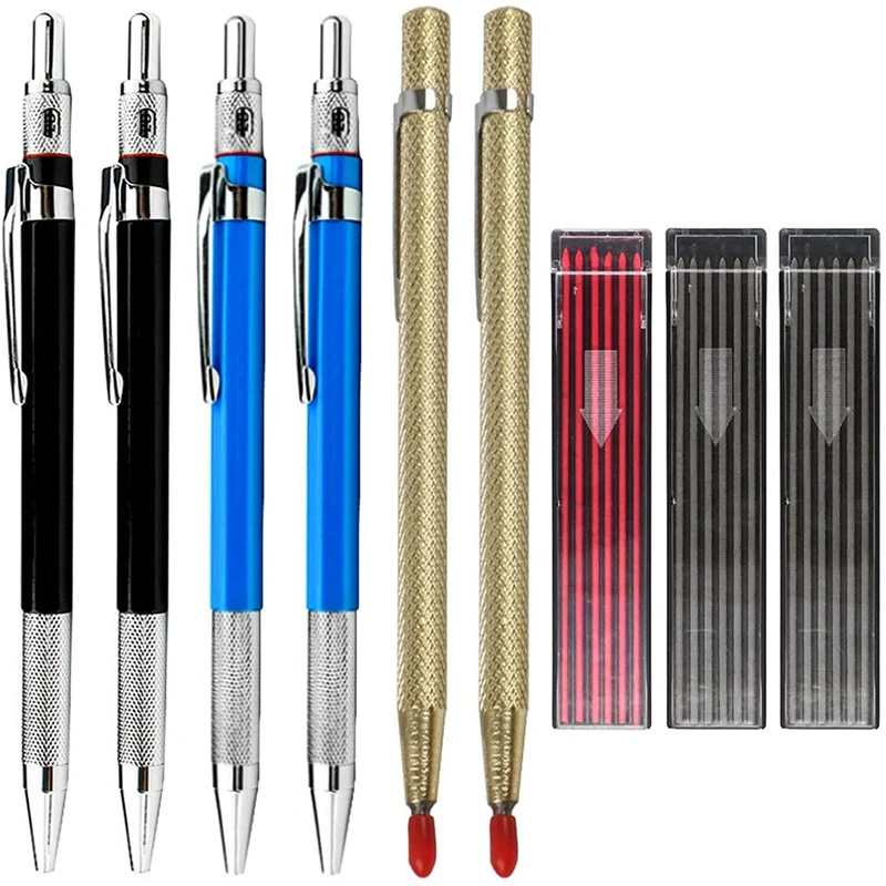 9Pcs 2mm Carpenter Pencil Set,Pen Core and Carbide Scraper Tool, Mechanical Pencil,Used for Drawing Writing Sketch