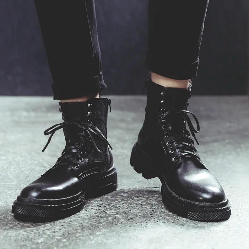

mens fashion military boots natural leather tooling shoes lace up platform cowboy boot outdoors ankle botas masculinas zapatos