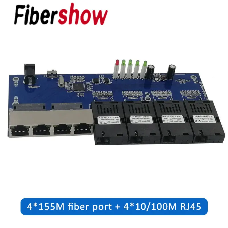 Волоконный коммутатор Ethernet 4 RJ45 SC оптический медиа-конвертер одномодовый