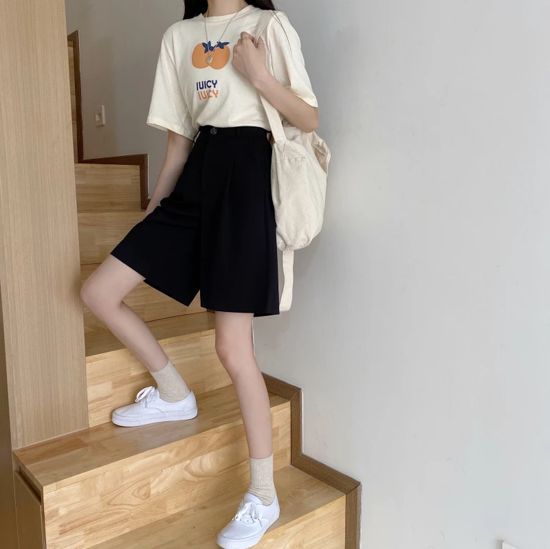 

Wide Leg Shorts Women Simple Elegant Summer Korean Short Womens Pockets Straight Students Loose High Quality Retro Clothing