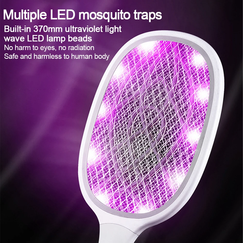 

3000V Electric Flies Swatter Killer with UV Light USB Rechargeable LED Lamp Summer Mosquito Trap Racket Anti Insect Bug Zapper