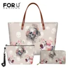 FORUDESIGNS, Новая модная женская большая сумка через плечо, Сумка с принтом черепа и цветов и кошелек из искусственной кожи, роскошный набор из искусственной кожи