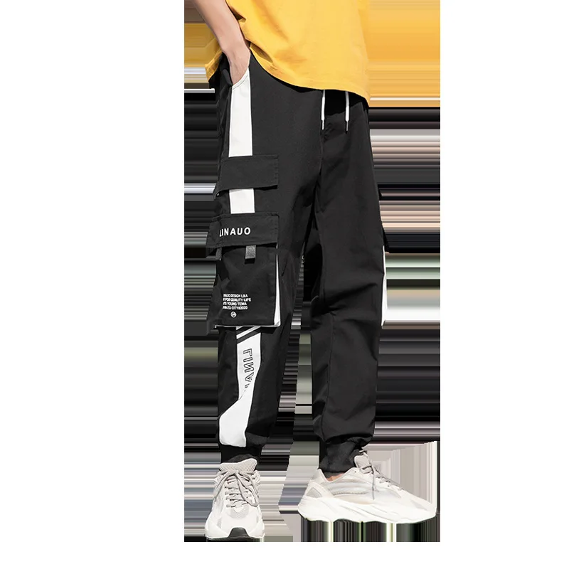 

Patchwork Cargo Pants Men's Drawstring Jogging Pants Mens Hip Hop Clothing Stacked Sweatpants Men Japanese Fashion Streetwear