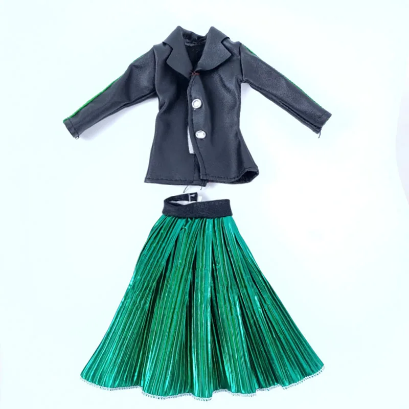 

Black Coat Dark Green Pleated Skirt For Barbie Doll Outfits Fashion Clothes Set 1/6 Dolls Accessories Toys For Children DIY Toys