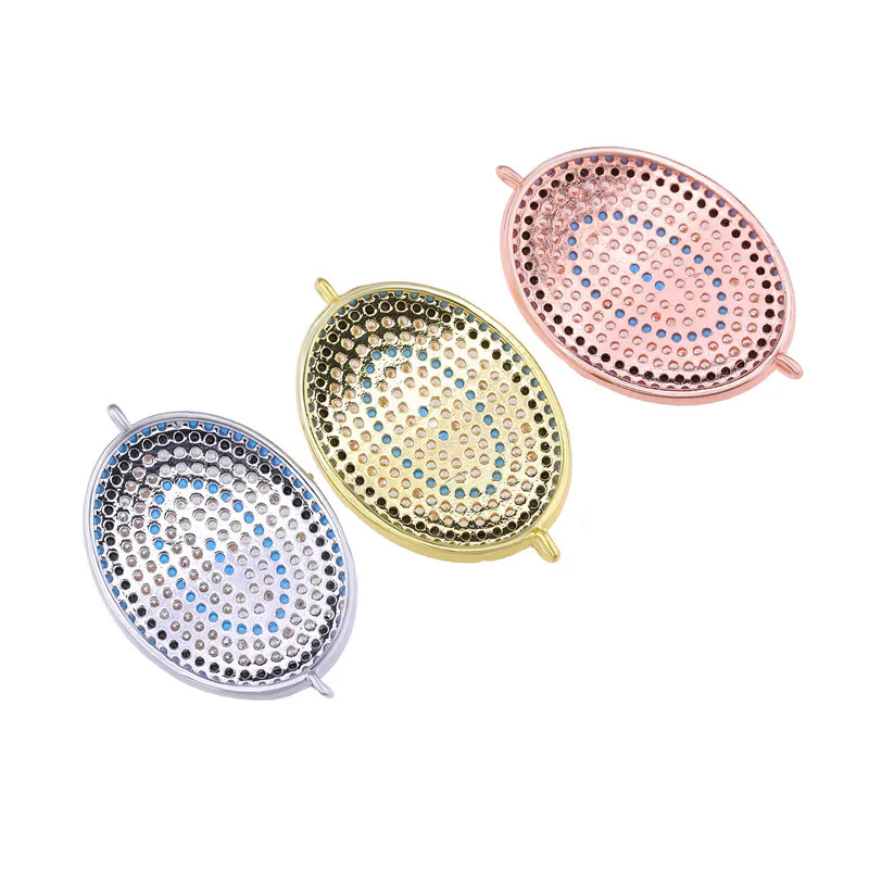 

DIY Handmade Jewelry Making Accessories Copper Micro Inlay Zircon New Color Oval Bracelet Necklace Pendant Connector
