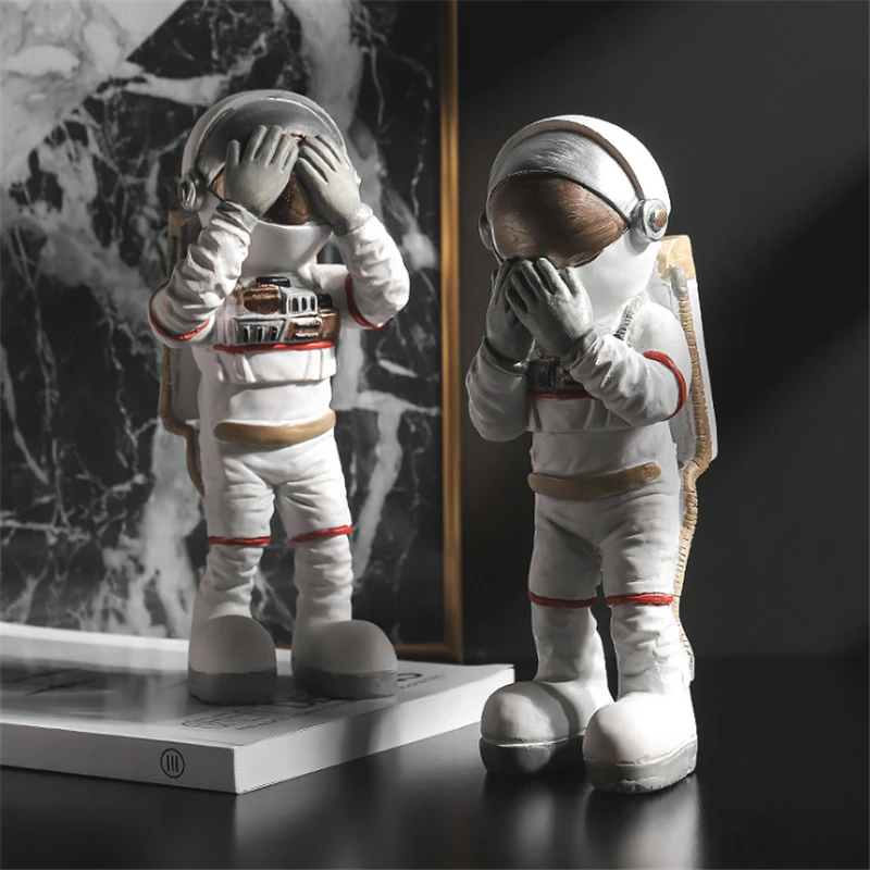 

Crafts Space Man Astronaut Sculpture Rocket Plane Cosmonaut figure model Resin Statue Home Decorations Figurines