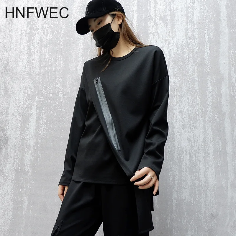 

2020 New Spring O-neck Zipper Decoration Irregular T-shirt Women Streetwear Loos Casual Wild Tee Shirt Tide V447