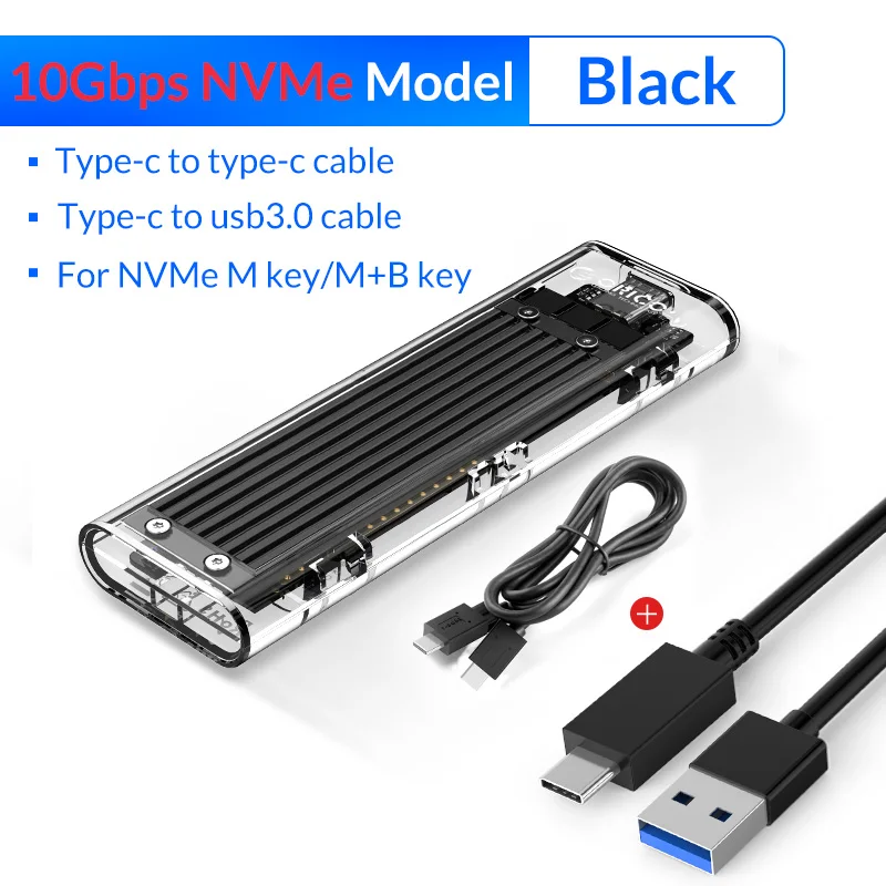 ORICO M2 SSD чехол NVME SSD корпус M.2 для usb type C прозрачный жесткий диск для NVME PCIE NGFF SATA M/B Ключ SSD диск - Цвет: NVME - 10Gbps Black