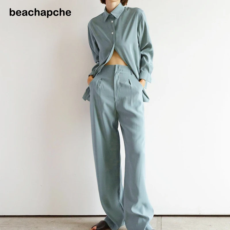 Beachapche Long sleeves  overall suits  Causal  pants suit woman Pure color streetwear spring summer sets
