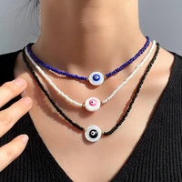 bohemian colorful round evil eye beaded necklace for women candy color acrylic seed bead strand choker o chain fashion jewelry