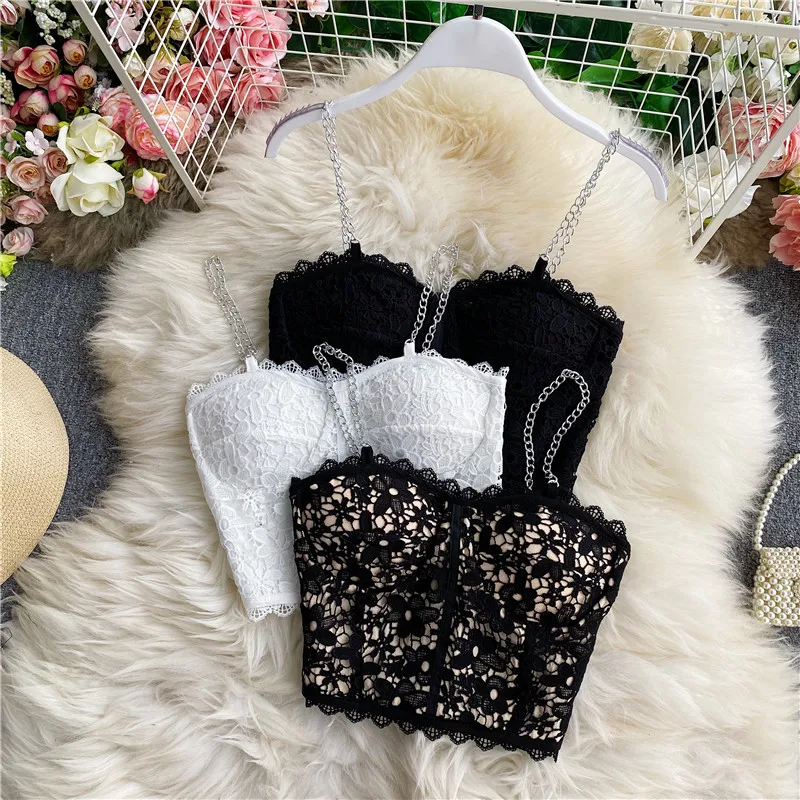 

2022 Summer Women Vest Fashon Sexy Lace Tank Tops Women Cropped Tops Elegant Women Vest Femme Camisole Breast Wrap Streetwear
