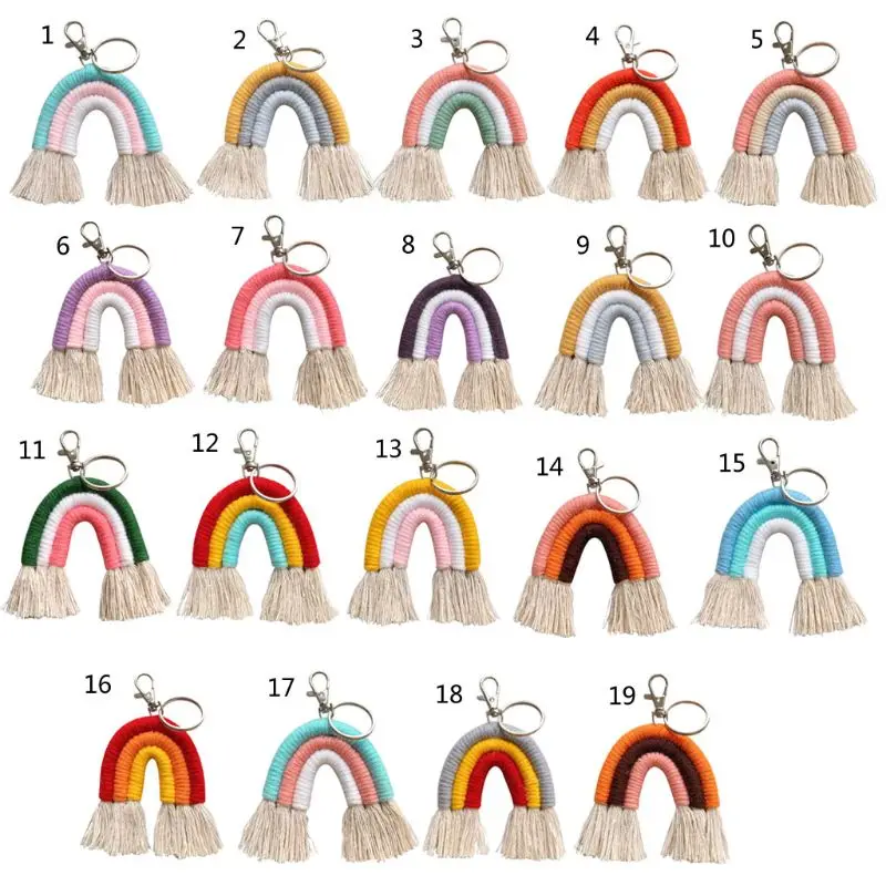 

Weaving Rainbow Keychains Boho key Holder Keyring Macrame Bag Charm Car Hanging