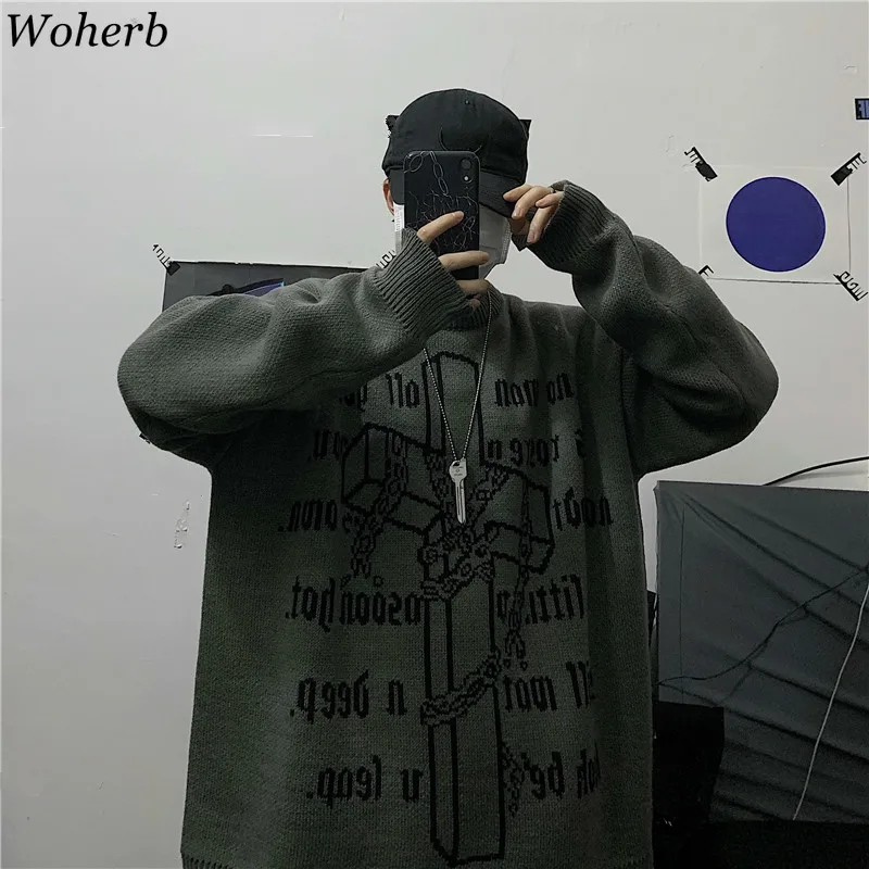 Woherb Harajuku BF Свободные пуловеры с буквенным узором и круглым вырезом, свитер с длинным рукавом для женщин, повседневные винтажные топы, джемперы в Корейском стиле, новинка 91310