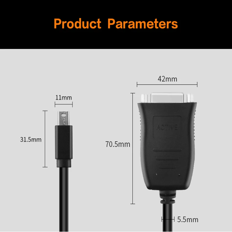 Переходник Mini DP DisplayPort-DVI с активным кабелем на гнездо конвертер Thunderbolt Для MacBook Pro