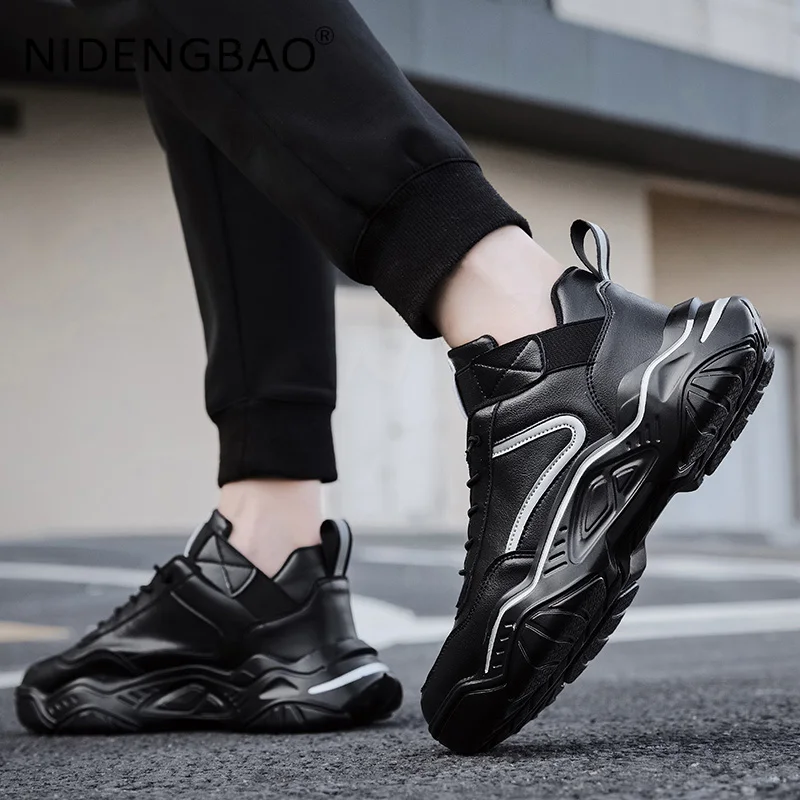 Men Sneakers Autumn 2021 PU Leather Trendy Male Lace Up Platform Running Sports Shoes Casual Walking Footwear Zapatillas Hombre