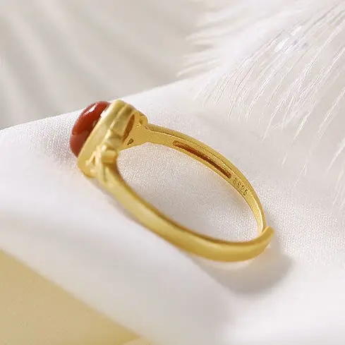 Серебряное инкрустированное натуральное регулируемое кольцо из Южного