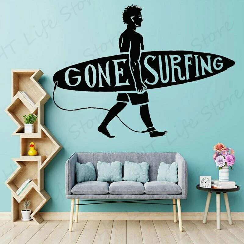 

Surfing Wall Stickers Boys Room Surfer Vinyl Decal Surf Home Murals Sea Beach Sports Poster Mural Fashion Decor CC51