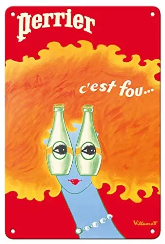 

It’s Crazy (C’est Fou Eyes) - Perrier Sparkling Water Advertising Poster by Bernard Villemot c.1978 Metal Tin Sign
