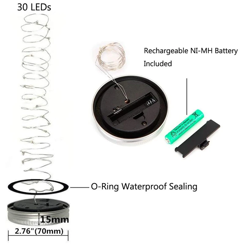 8 Pack Mason Jar Lights 30 LED Solar Fairy String Lids (Jars Not Included) Best for Decor Outdoor | Лампы и освещение
