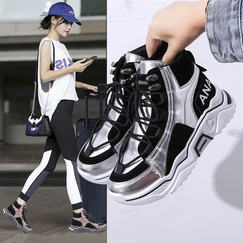 Женские кроссовки на платформе в стиле Харадзюку Обувь с перекрестной шнуровкой