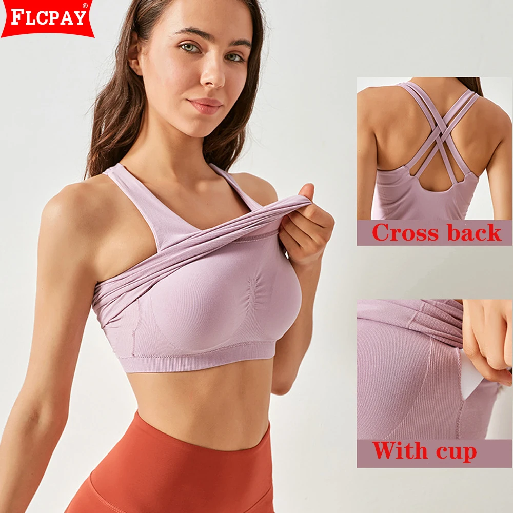 

Новинка, бесшовное Спортивное нижнее белье с красивой перекрещивающейся спиной, женский топ для йоги и груди, ударопрочный топ с эффектом п...